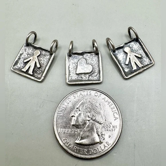 Silpada Sterling Silver Oxidized Square Boy Slide Charm Set Of 3 Pendant S1745 - Picture 2 of 4